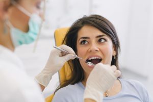 A woman at her dental appointment.