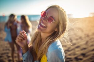 Woman enjoying her summer after professional teeth whitening treatment